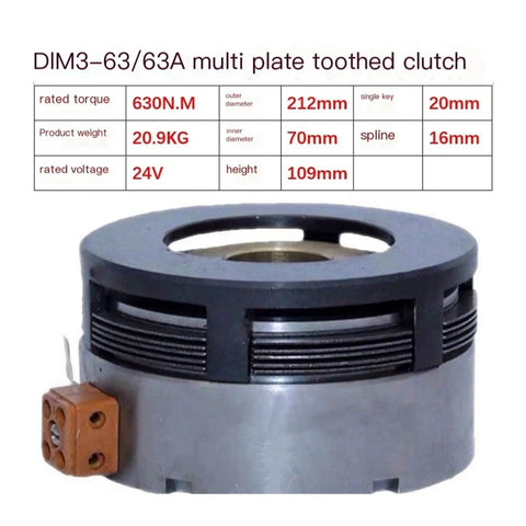 24V Direct Current Electromagnetic Clutch Multi Plate Toothed Disc, 212mm outer diameter, heavy-duty industrial component.