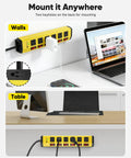 Dope Heavy Duty Surge Protector With Individual Switches And Wide Spaced 6 Outlets 6 Foot Cord 15 Amp Power Strip For Home Office And Gaming Setup Energy Saver By Turning Off Specific Devices. Wall-mounted yellow power strip with 6 outlets and switches