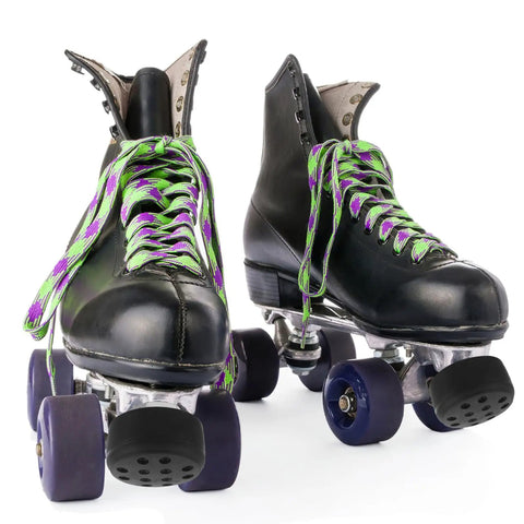 Toe Stops and Brake Blocks for Quad Roller Skates, Adjustable Non Marking Rubber Pads for Outdoor Skating, black skates with green laces