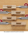 Knockout Countersink Slotting Router Bit For Size Eight Flathead Screws Solid Carbide Build with other size bits on wood.