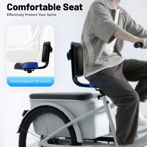 Comfy Tricycle Seat Cushion With Backrest For Bikes And E Bikes All Day Ride Padded PU Saddle With Back Support Wide Durable Bike Seat For Trikes Beach Bikes And Electric Ride Ons on a trike