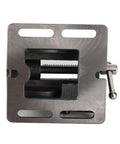 Rock Solid Heavy Duty 3 Inch Drill Press Vise With Cast Iron Frame And Hardened Steel Jaws top view showing clamp mechanism and jaws.