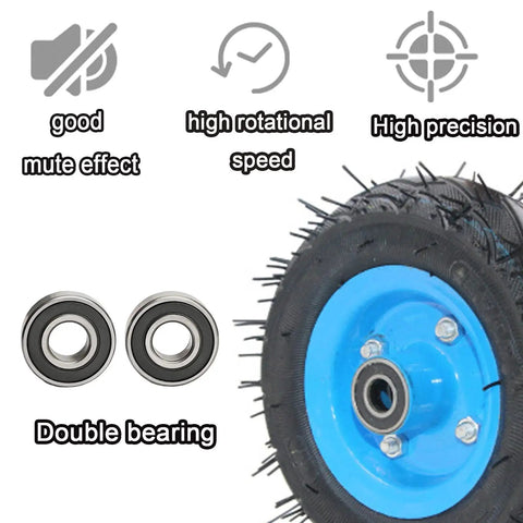 Close-up of Beefy Heavy Duty Caster Wheels Set With Top Plate Swivel And Fixed Casters showing blue hub and double bearing design.