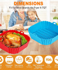 Two Pack 8 Inch Square Silicone Air Fryer Liners Reusable Inserts For 4 To 7 Qt Ovens Thick 67 Mil Food Grade Silicone Red And Blue Nonstick