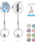 Heavy Duty Retractable Badge Reel With Sturdy Alligator Clip And Built In Aromatherapy Patch showcasing a tree design and ID card holder.