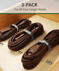Brown Three Outlet Indoor Extension Cord With 6, 9, And 12 Foot Lengths, 16 Gauge Copper Wire, shown in 3-pack
