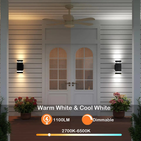 Up Down Outdoor Wall Light Sconce With Remote Control RGB Color Changing LED Black Exterior Porch Lighting illuminating door