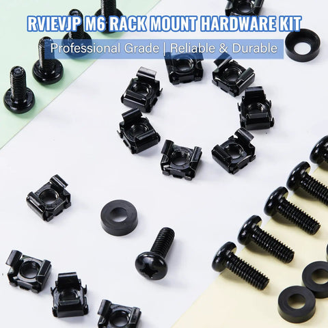 50 Pack M6 x 16mm Rack Mount Cage Nuts Screws And Washers For 19 Inch Server Racks And Network Cabinets visible on a surface