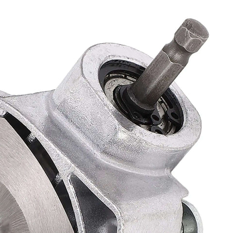 Close-up of stainless steel drill attachment for sheet metal cutting and DIY craft projects, showing metal nibbler feature.