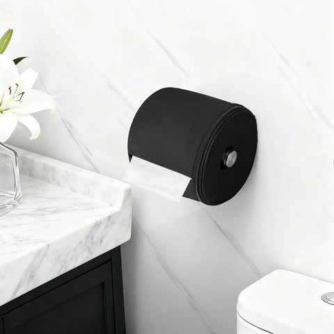 Full Enclosure Toilet Paper Holder Keeps Your Roll Safe From Hairy Paws And Chewy Jaws Anti Tear Pet Proof Bathroom Storage. Black Oxford cloth case.