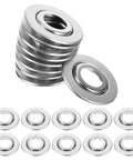 30 Pcs Stainless Steel Fire Sprinkler Cover Plates With Slick Silver Dual Disc Design, stacked with flat plates for ceiling installations.