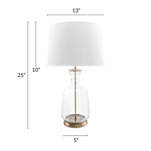 Glass Table Lamp With Cotton Shade, 24 Inch Tall End Table Lighting For Living Room, Bedroom, Dining Room Or Entryway, 3 Way Socket, Soft Cozy Glow, Modern Home Decor Accent Lamp
