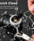 Zero Sweat Drywall Renovation With This Heavy Duty Texture Spray Gun Kit Featuring Three Swappable Nozzles showing a cleaning brush rinsing debris.