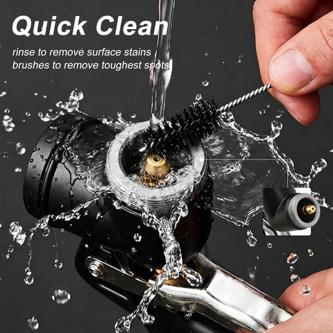 Zero Sweat Drywall Renovation With This Heavy Duty Texture Spray Gun Kit Featuring Three Swappable Nozzles showing a cleaning brush rinsing debris.