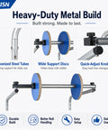 Close-up of No Sweat Wall Mounted Foam Wrap Dispenser With Smooth Rolling Galvanized Steel Bubble Cushion Holder features.