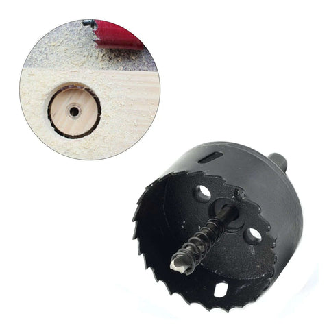 Angled view of Rannb 2-3/4in (70mm) bimetal hole saw with pilot bit for wood