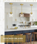 2 Pack 7 Inch Brushed Gold Pendant Lights With Crystal Clear Glass Shades For Kitchen Island And Dining Room above stylish bar stools.