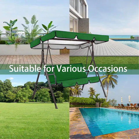 Beige Outdoor Swing Canopy Replacement Cover For Two Thirds Seat Patio Porch Chair Waterproof Sun Shade with green background