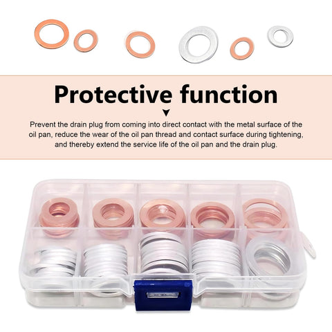 Heavy Duty 100 Piece Oil Drain Plug Crush Washer Kit Multi Size Gasket Set M10 M12 M14 M16 M18 Aluminum Copper Mixed Gaskets