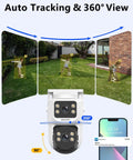 4K 8MP POE Security Camera System With Auto Tracking And Two Way Audio Rock Solid Outdoor PTZ IP Cameras Dual Lens 4096x2160 Home Surveillance Kit showing 360 view and auto tracking