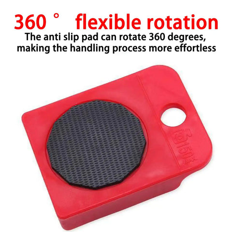 Heavy Duty Furniture Movers With Wheels And Glide Pads 300 Lbs Capacity Lever Lift Tool For Couches And Appliances anti-slip red pad with 360-degree rotation.