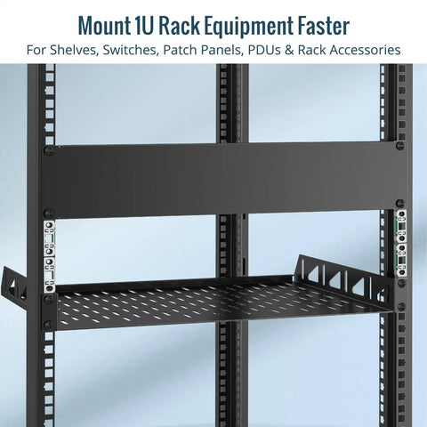 Dead Simple Smart Push In 10 32 Cage Nuts And Rack Screws With Forty Nuts Plus Eighty Bolts Fits One Point Five To Two Mm Square Hole Rails Makes 19 Inch Server Rig Mounting No Sweat At All, rack mount shelf with perforations