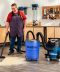 Man using 9 Gallon HEPA Dust Collector Auto Starts With Your Power Tools, Heavy Duty Portable Shop Vacuum With Washable Filter And Dust Collection System in workshop