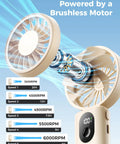 Powerful Portable Handheld Fan For On The Go With 20 Hour Max Battery Life, 3 Modes, 5 Speed Settings, beige fan with motor detail