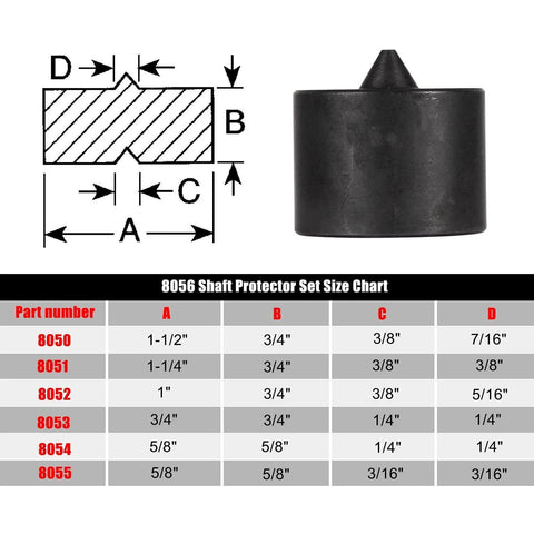 Six Piece Shaft Protector Set For Grip O Matic Pullers And Push Pullers Protects Shaft Centers From Distortion Under Heavy Puller Pressure Replacement For 8056 size chart and diagram