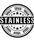 Circular stainless steel emblem featuring stars and bold text highlighting stainless steel quality for jewelry hardware and DIY use.