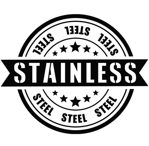 Circular stainless steel emblem featuring stars and bold text highlighting stainless steel quality for jewelry hardware and DIY use.