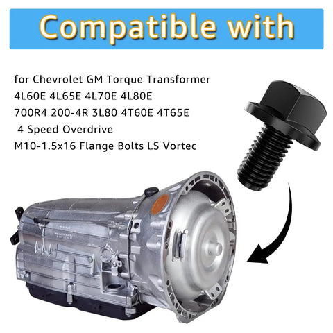 Beefed Up Torque Converter Bolt Kit For GM Transmissions Compatible With 4L60E 4L65E 4L70E 4L80E 700R4 200-4R 3L80 4T60E 4T65E M10 1.5x16 Flange Bolts Hardened For Chevy GM LS Vortec Auto Trans Parts, black bolt