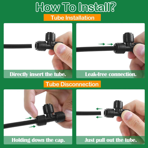 Guide for installing One Quarter Inch Drip Irrigation Fittings Kit with Push To Fit Connectors for leak-free water distribution.