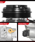 Straight Swap AC Compressor With Clutch For Ford Edge And Fusion Plus Lincoln MKZ showing pulley, rubber plug, and power plug.
