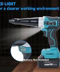Get The Heimerdinger Brushless Cordless Rivet Gun For Makita 18V Batteries With 12000N Auto Reverse Power features an LED light for visibility.
