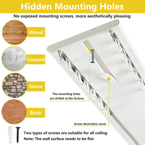 Double Row Curtain Track System With Silent Aluminum Alloy Ceiling Rails For Heavy Duty Drapes, Smooth Sliding, Room Divider For Bedroom Living Room And Hospital, White Finish, 1 Meter Length, hidden mounting holes