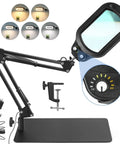 10X Rectangle Magnifying Glass With Light And Stand For Close Work And Reading Hands Free LED Desk Lamp With Clamp Real Glass Lens