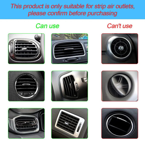 Comparison chart showing suitable air vent types for 20 Piece Bendable Car Air Vent Decoration Strips, Waterproof Red Trim For Vent Outlets.
