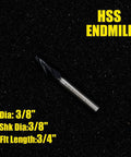 Side view of HSS roughing end mill with square nose, 4 flutes, 3/8 in shank, 3/4 in flute length