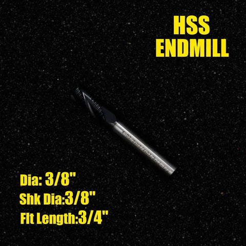 Side view of HSS roughing end mill with square nose, 4 flutes, 3/8 in shank, 3/4 in flute length