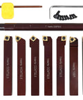 Front view: Accusize 9-piece indexable turning and boring tool set with 5/8 in shank and TiN-coated C6 inserts for steel