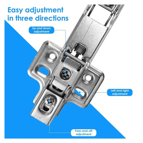 Beefy Heavy Duty Rotating Concealed Cabinet Hinges 4 Pack 175 Degree Hydraulic Soft Close Easy adjustment directions