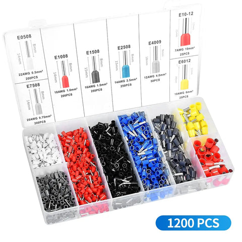 Ferrule Crimping Tool Kit With Self Adjusting Ratchet For Precise Crimps, Includes 1200 Wire Ferrules, AWG 23 To 7 Electrical Connectors
