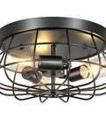 Farmhouse Flush Mount Ceiling Light Fixture With 3 Black Industrial Cage Lamps Dope Vintage Close-To-Ceiling Design