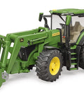 John Deere 7R 350 Front Loader Tractor Toy Model with openable hood and working loader, shown with realistic engine detailing