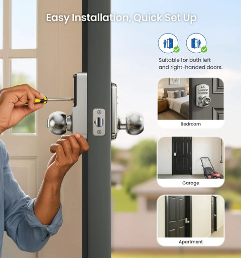 Installation of Keyless Entry Door Lock With Keypad And Handle, Hassle Free No Key Needed Digital Smart Knob, Satin Nickel Finish