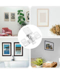 Heavy-Duty Adjustable Picture Hangers Set With Silver Frame Hooks For Wall And Drywall Frames, 6-Pcs Multi-Hook Hardware Kit For Securely Hanging Large Photos And Gallery Wall Art; silver metal hanger shown with framed art on wall
