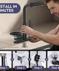 Kick Things Up A Notch With This Solid Matte Black Single Hole Faucet Offering A Smooth Pull Down Sprayer And Handy Cup Washer For Hassle Free Kitchen Tasks installation steps on a kitchen sink.