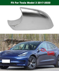 Driver Side Tesla Model 3 Lower Mirror Cover Chrome Base Bezel Trim for 2017-2022 vehicles, shiny chrome finish, left side view.