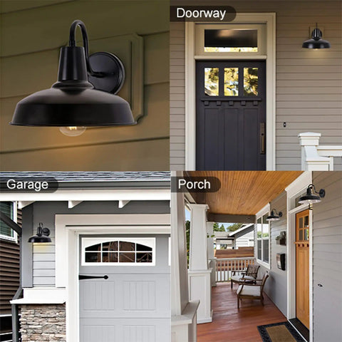Gooseneck Barn Light Outdoor Wall Mount Fixture In Black Exterior With White Interior For Industrial Farmhouse Porch
